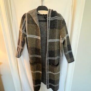 Joseph A. open-front plaid cardigan | green & cream | Women’s M | cozy
